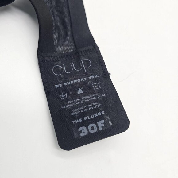 CUUP The Plunge Bra 30F Black Mesh Sheer Unlined Underwire Gold Hardware - Picture 6 of 9